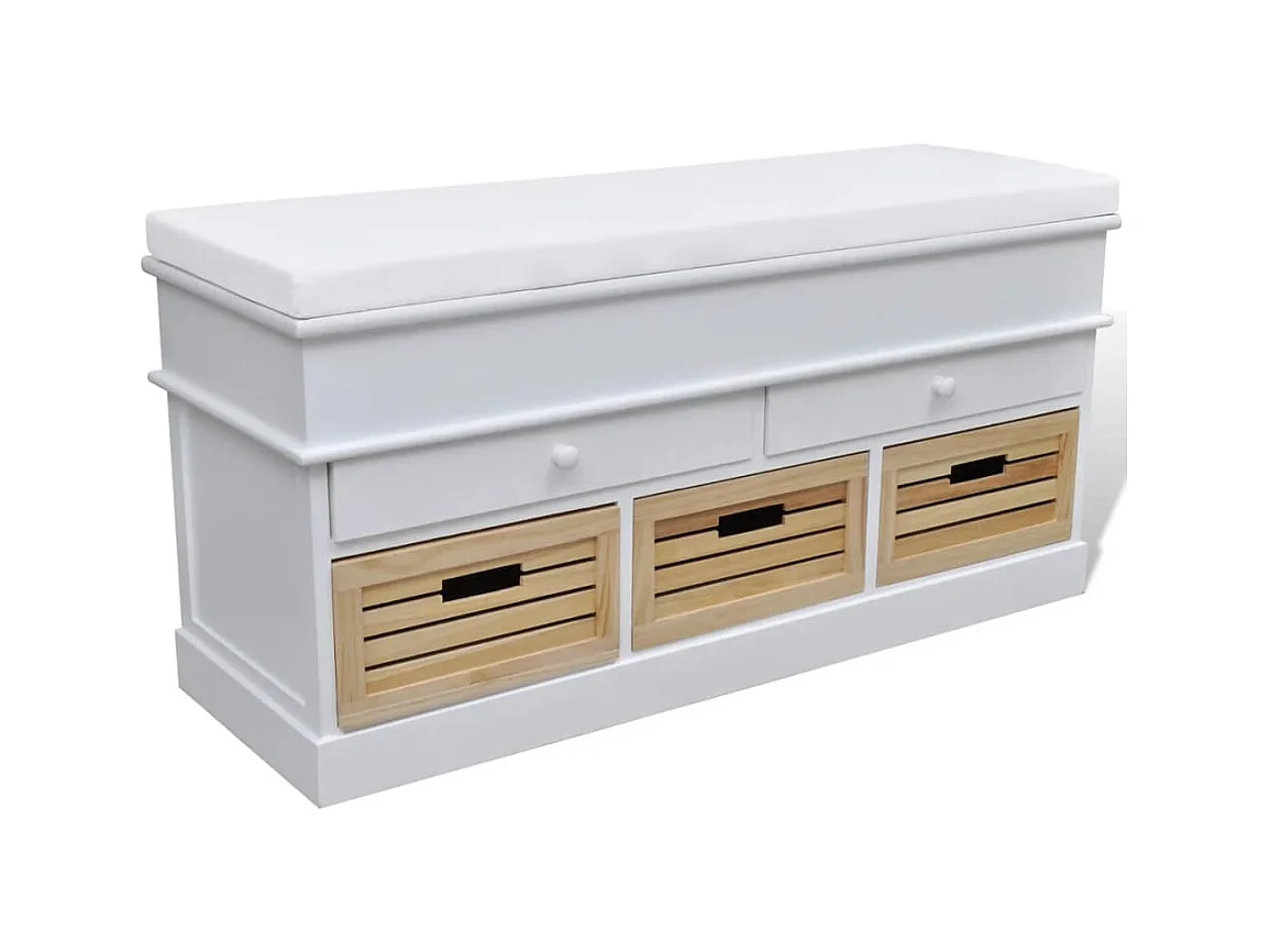 Banc d'entrée et de rangement avec coussin 2 tiroirs Blanc
