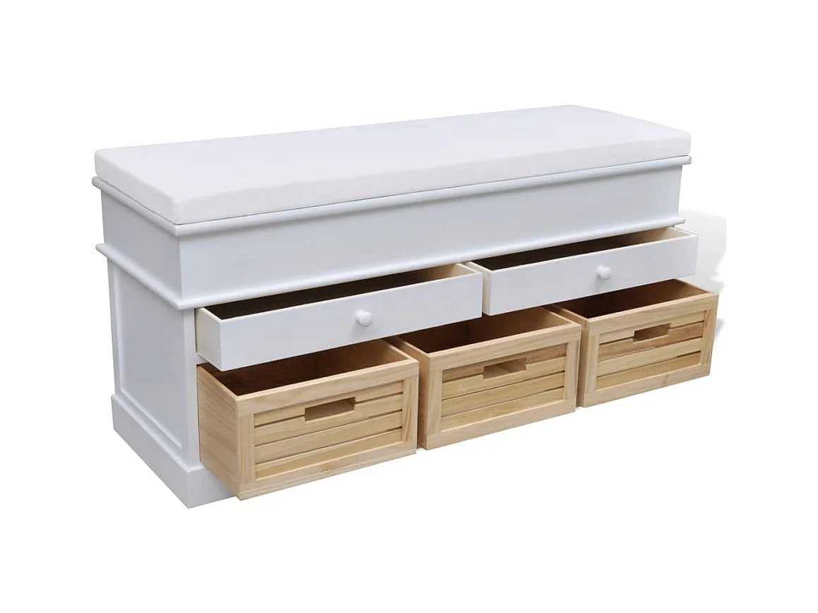 Banc d'entrée et de rangement avec coussin 2 tiroirs Blanc