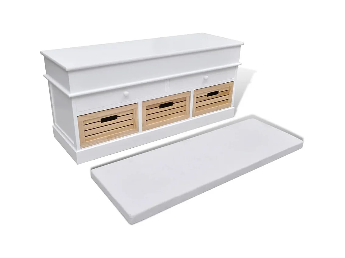 Banc d'entrée et de rangement avec coussin 2 tiroirs Blanc