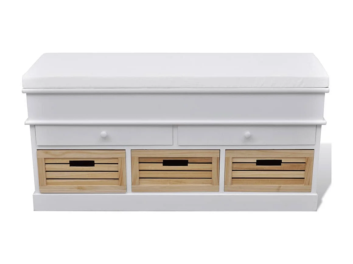 Panca da ingresso e contenitore con cuscino 2 cassetti Bianco
