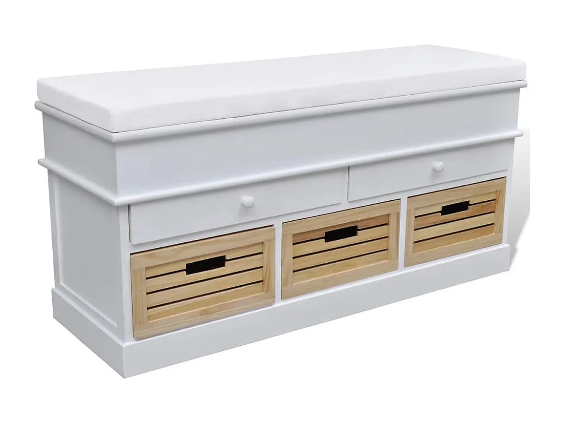 Panca da ingresso e contenitore con cuscino 2 cassetti Bianco