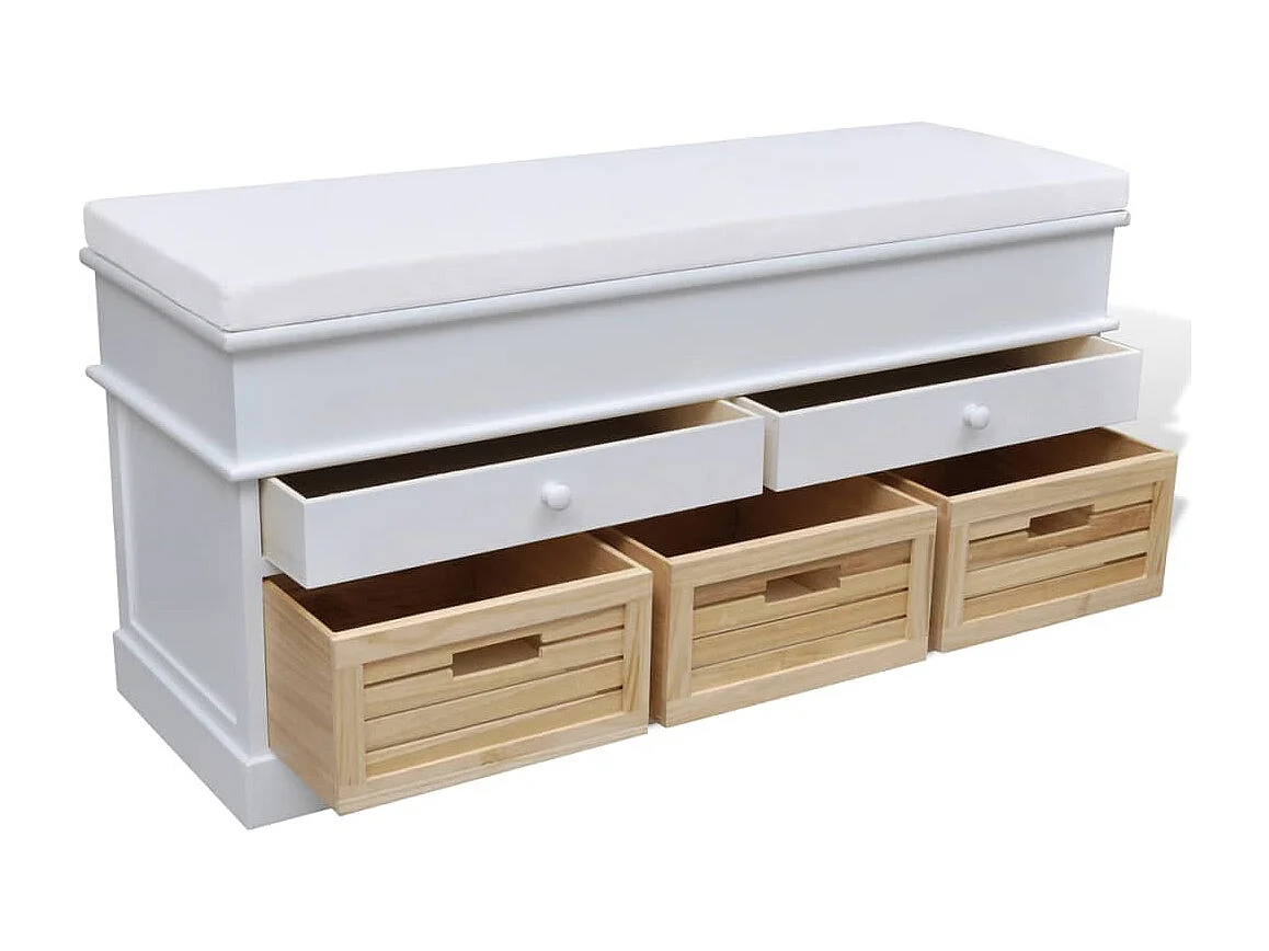 Panca da ingresso e contenitore con cuscino 2 cassetti Bianco