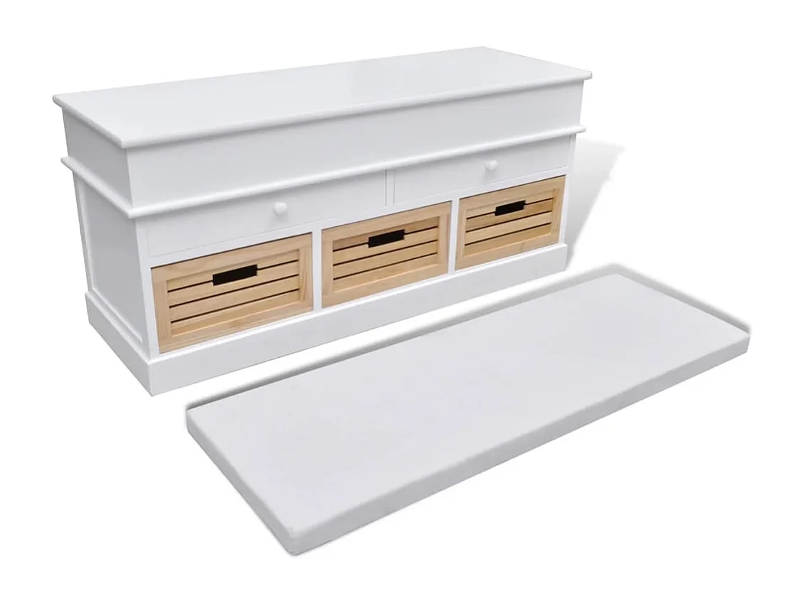 Panca da ingresso e contenitore con cuscino 2 cassetti Bianco