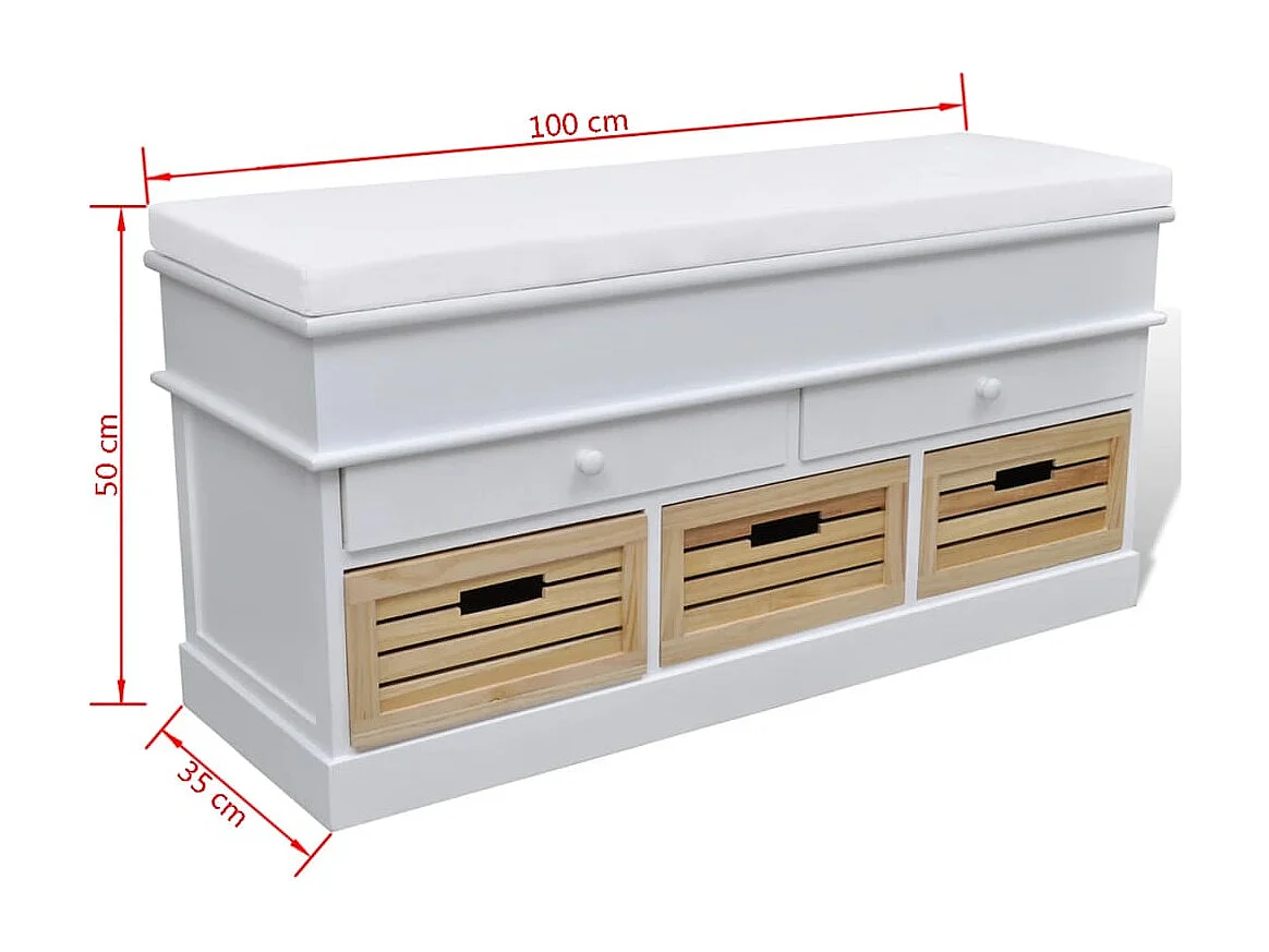 Panca da ingresso e contenitore con cuscino 2 cassetti Bianco