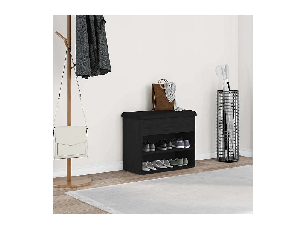 Banc à chaussures Noir 60 x 30 x 48 cm Bois d'ingénierie