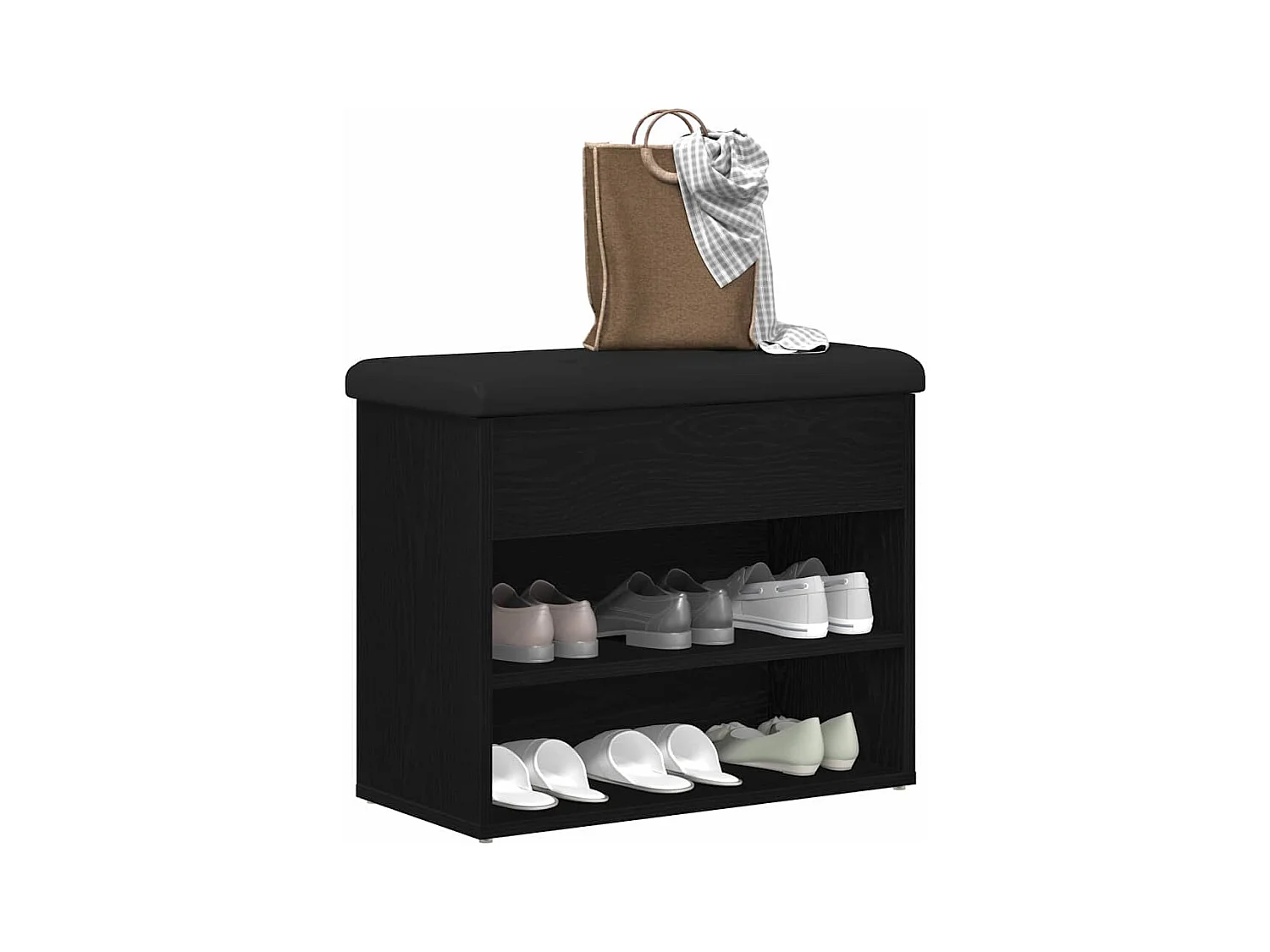 Banc à chaussures Noir 60 x 30 x 48 cm Bois d'ingénierie