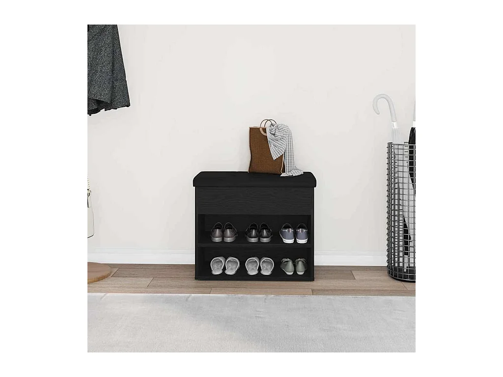 Banc à chaussures Noir 60 x 30 x 48 cm Bois d'ingénierie