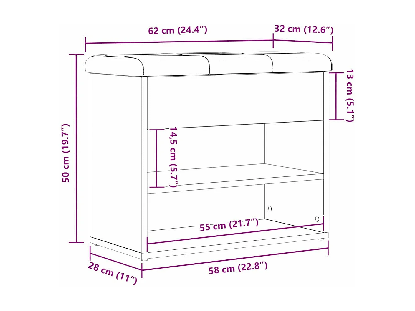 Banc à chaussures Noir 60 x 30 x 48 cm Bois d'ingénierie