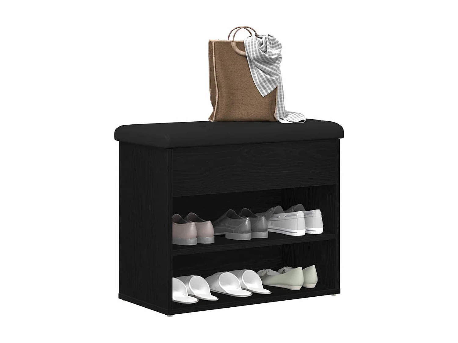 Banc à chaussures Noir 60 x 30 x 48 cm Bois d'ingénierie