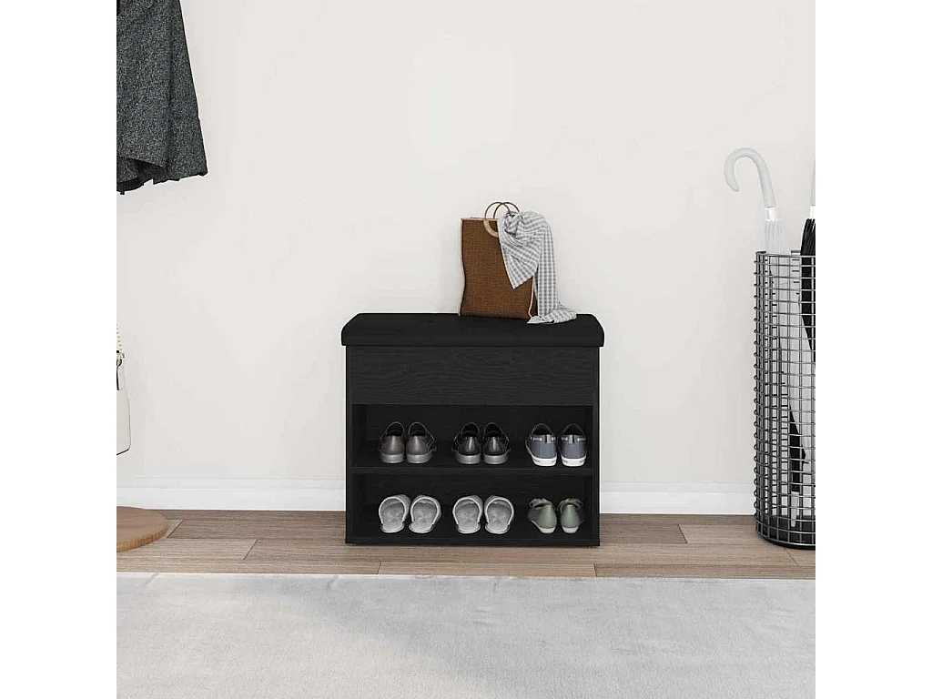 Banc à chaussures Noir 60 x 30 x 48 cm Bois d'ingénierie