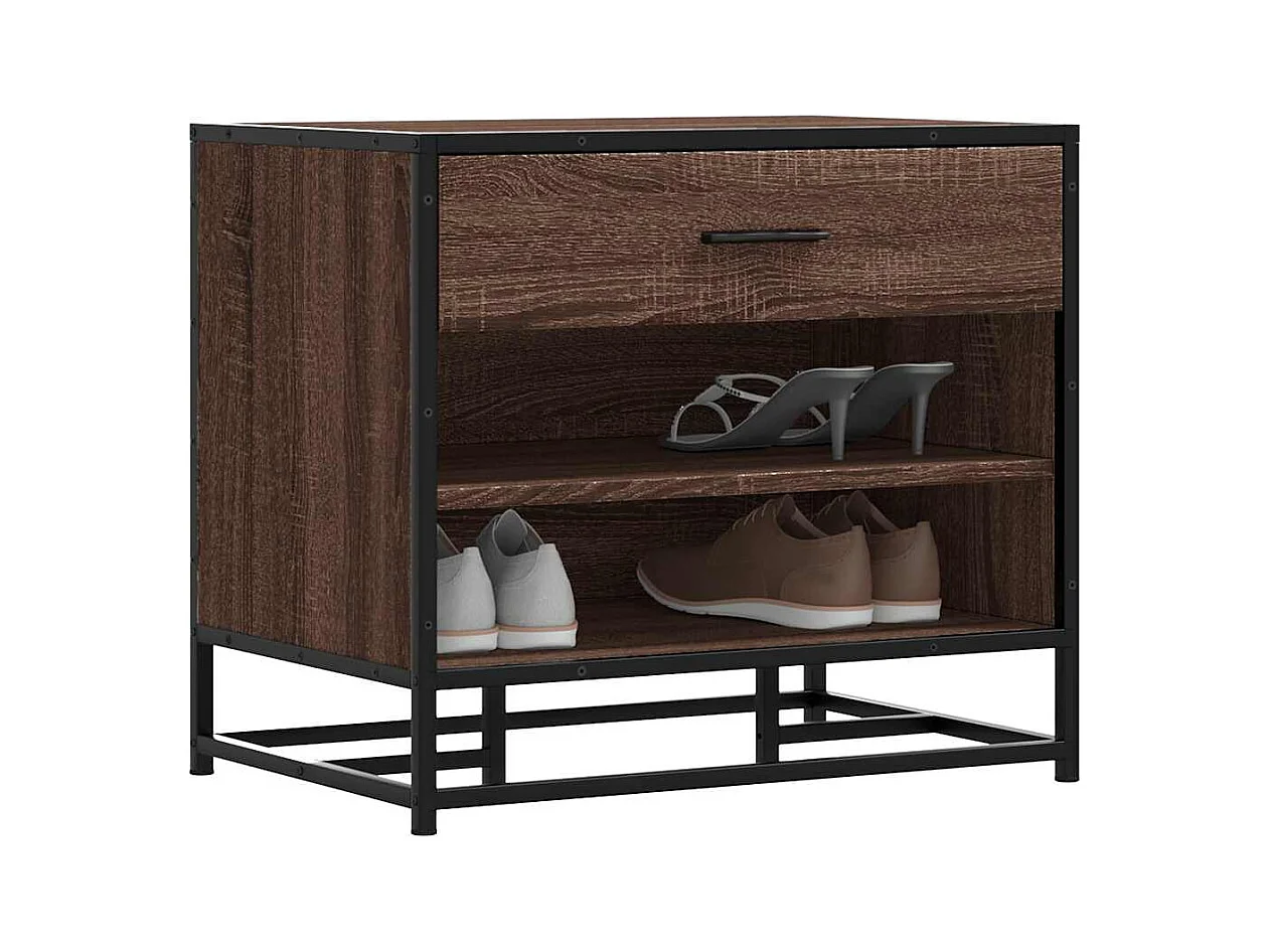 Panca portascarpe in rovere marrone realizzata in legno ingegnerizzato e metallo