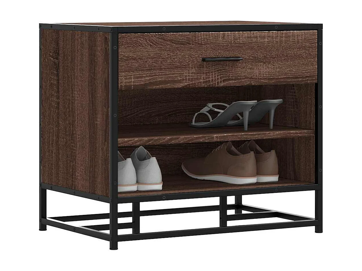 Panca portascarpe in rovere marrone realizzata in legno ingegnerizzato e metallo