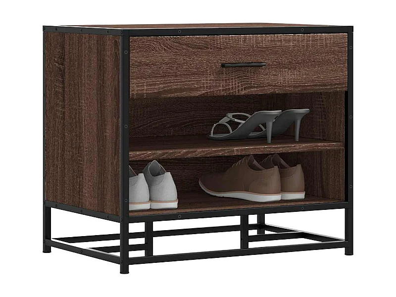 Panca portascarpe in rovere marrone realizzata in legno ingegnerizzato e metallo