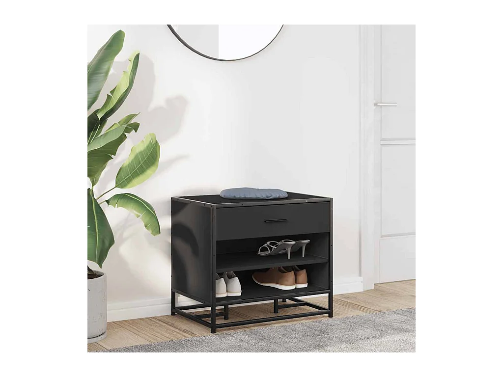 Banc à chaussures noir 60x40x53,5 cm bois d'ingénierie et métal