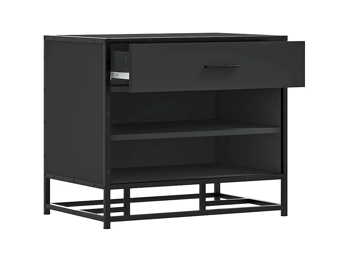 Banc à chaussures noir 60x40x53,5 cm bois d'ingénierie et métal