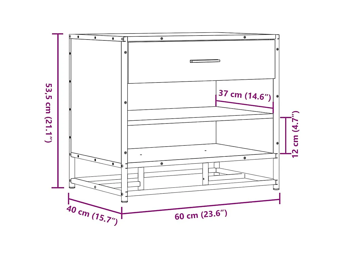 Banc à chaussures noir 60x40x53,5 cm bois d'ingénierie et métal