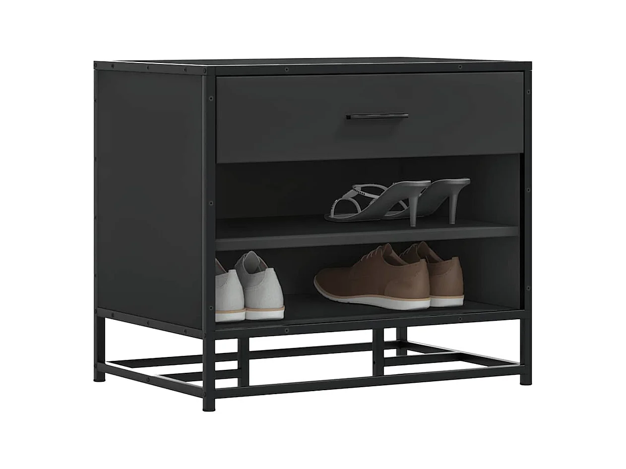 Banco zapatero negro 60x40x53,5 cm madera contrachapada y metal