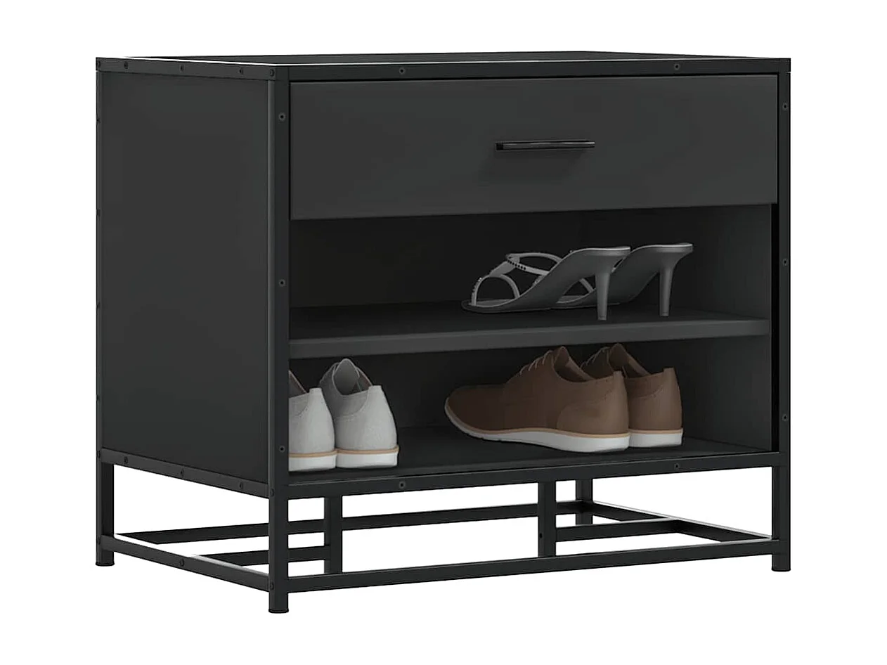 Banc à chaussures noir 60x40x53,5 cm bois d'ingénierie et métal