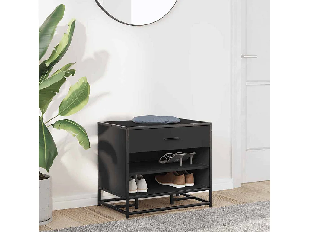 Banc à chaussures noir 60x40x53,5 cm bois d'ingénierie et métal