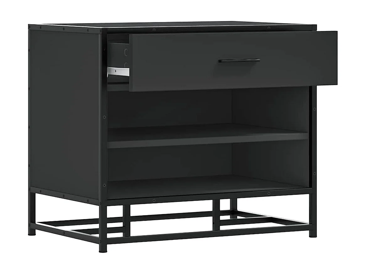 Banc à chaussures noir 60x40x53,5 cm bois d'ingénierie et métal