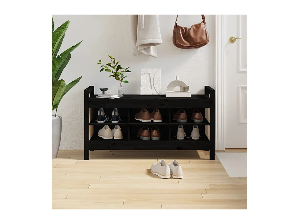 Panca d'ingresso nera 110x40x60 cm Legno massello di pino