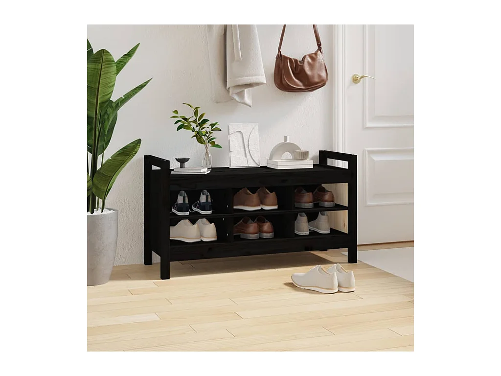 Panca d'ingresso nera 110x40x60 cm Legno massello di pino