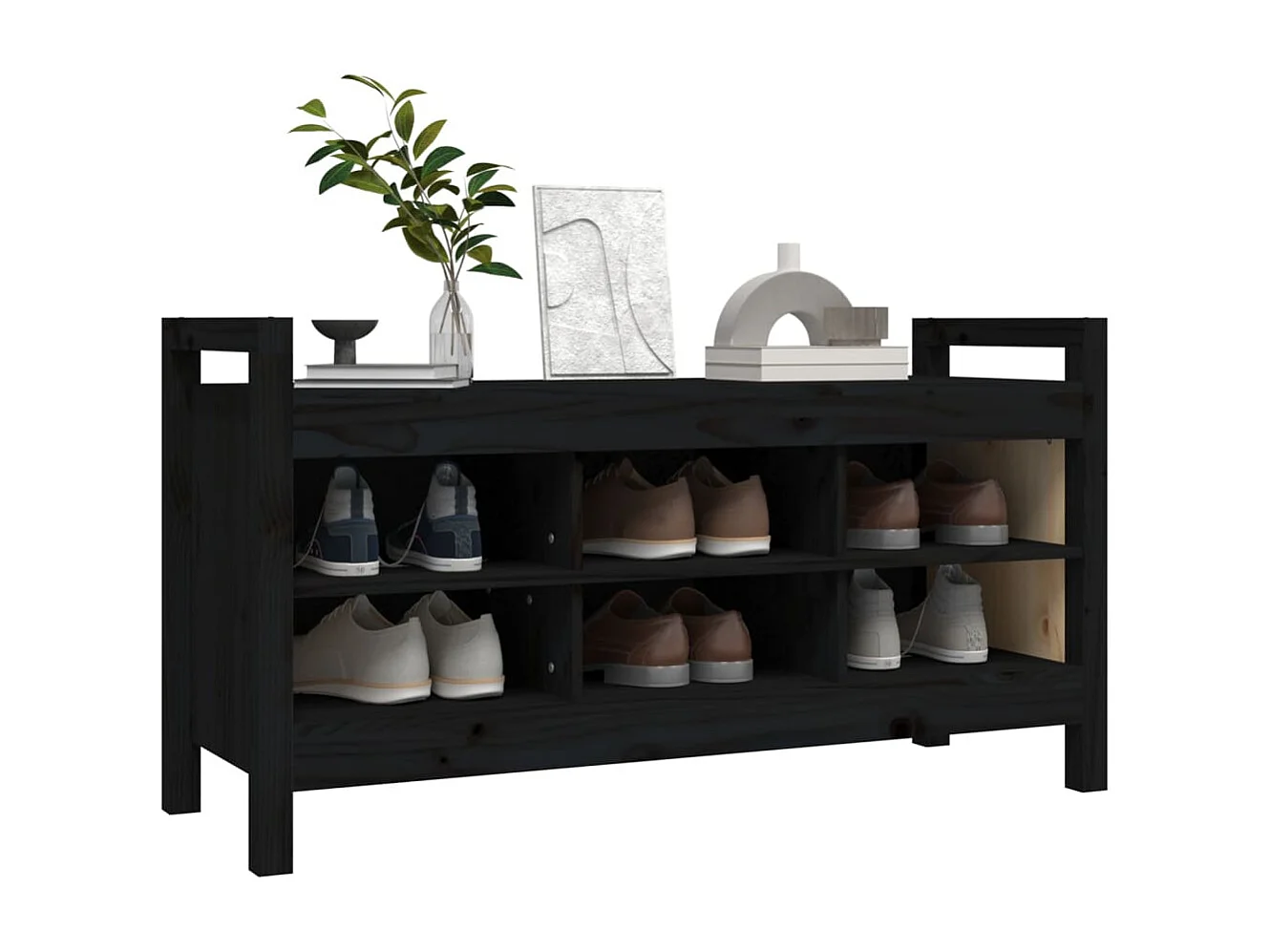 Panca d'ingresso nera 110x40x60 cm Legno massello di pino