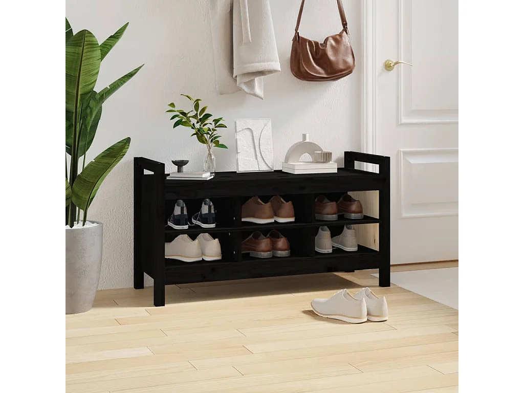 Banco de entrada negro 110x40x60 cm Madera maciza de pino