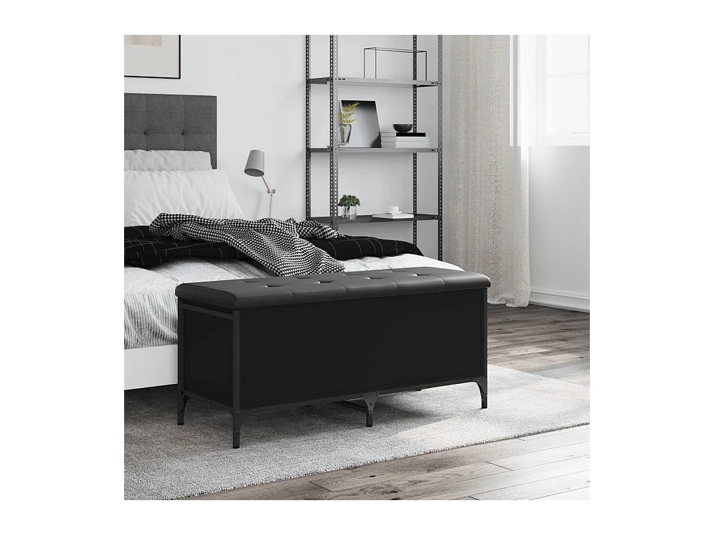 Panca contenitore nera 102x42x45 cm in legno ingegnerizzato