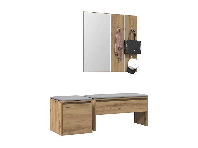 Set di mobili da ingresso in legno di quercia ingegnerizzato fatto a mano