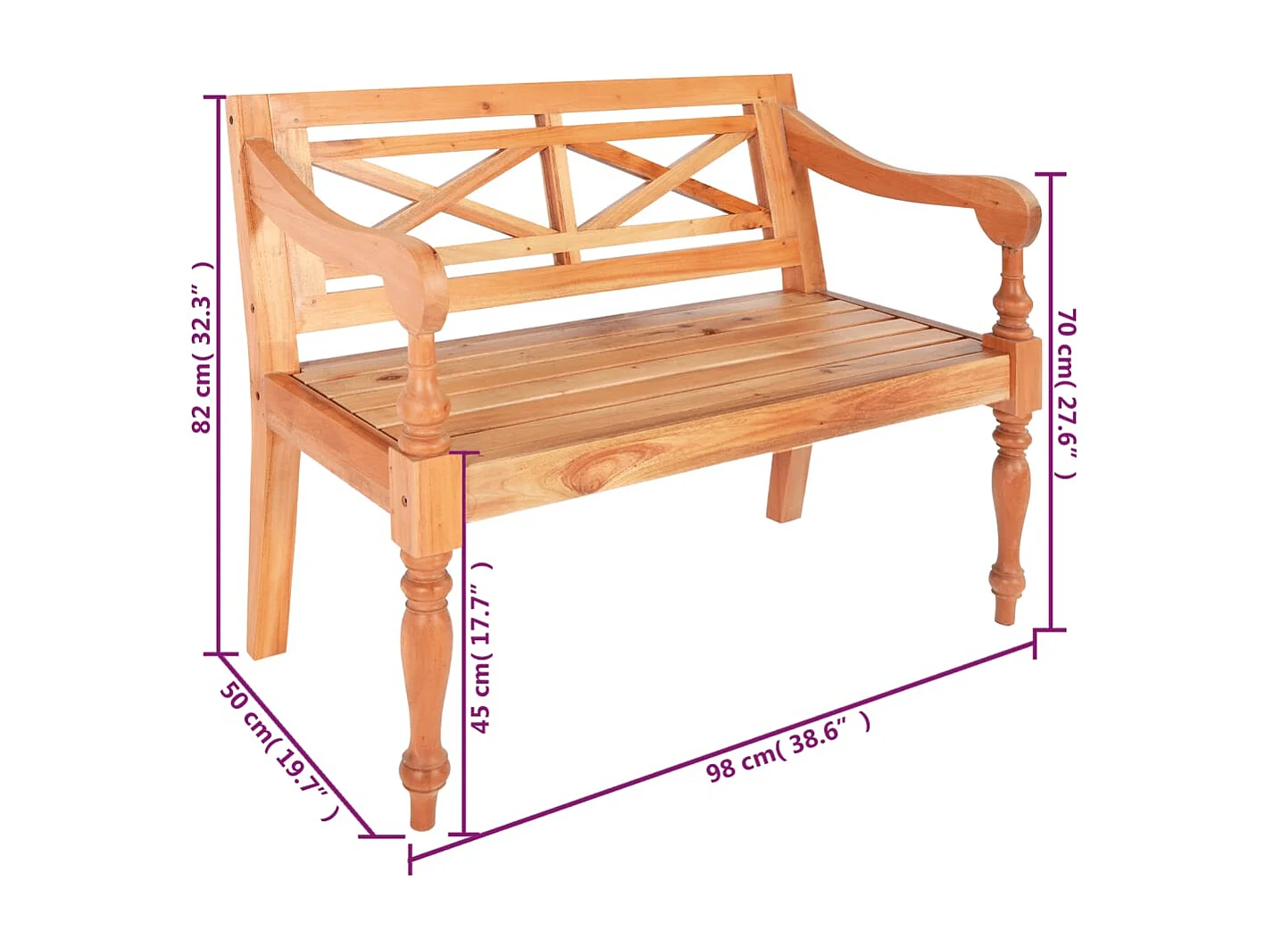 Panca Batavia 98 cm Legno massello di mogano Marrone chiaro
