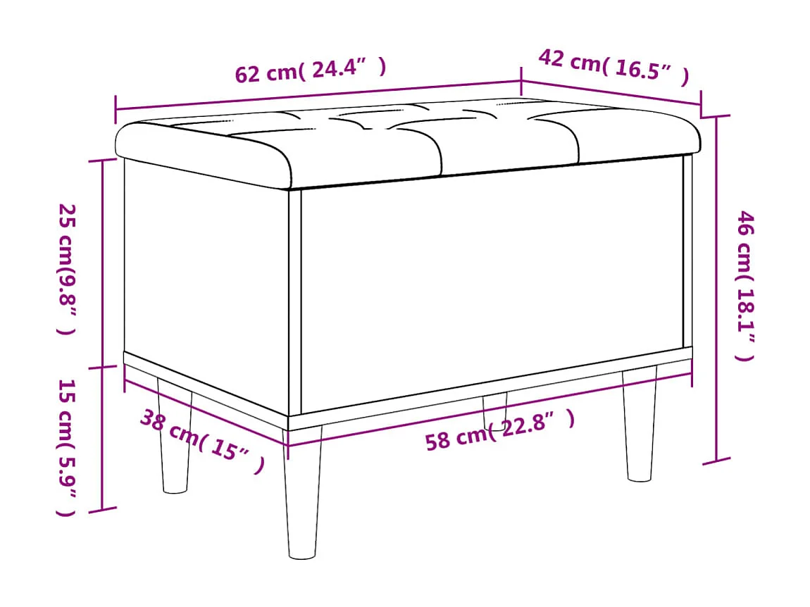 Panca contenitore grigio cemento 62x42x46 cm in legno ingegnerizzato