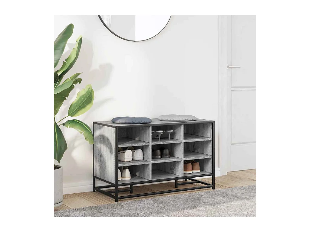 Panca portascarpe in legno ingegnerizzato e metallo grigio Sonoma