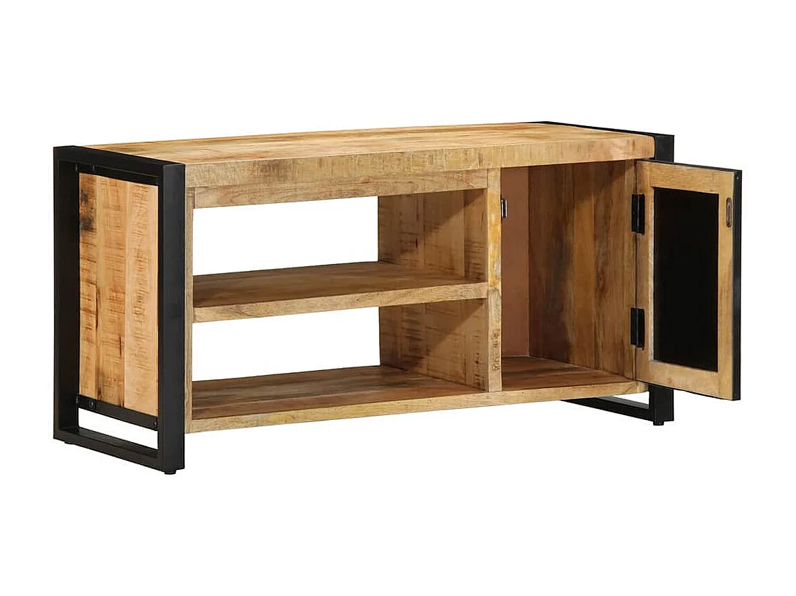 Panca portascarpe marrone in legno massello di mango