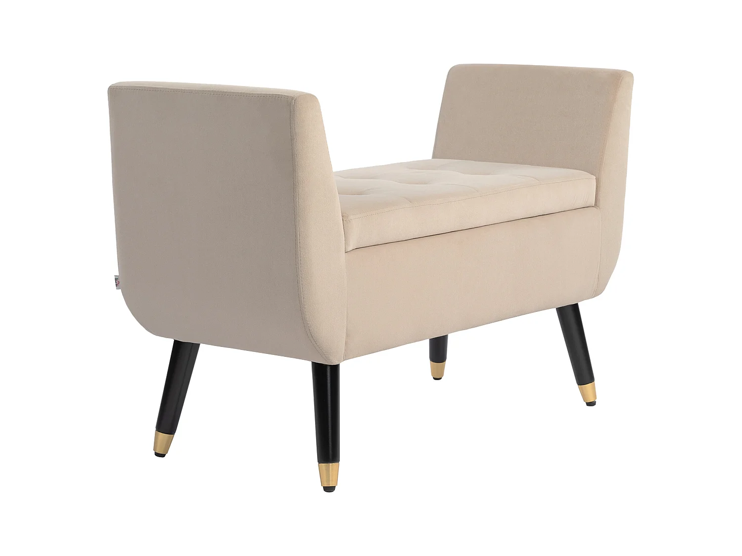 Banc de rangement avec assise rembourrée, design élégant, polyester velouté, beige, pieds en bois d'hévéa (107x42x65cm)