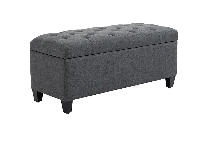 Banc de rangement avec assise rembourrée, design classique, polyester et bois d'hévéa, gris foncé (100x40x44cm)