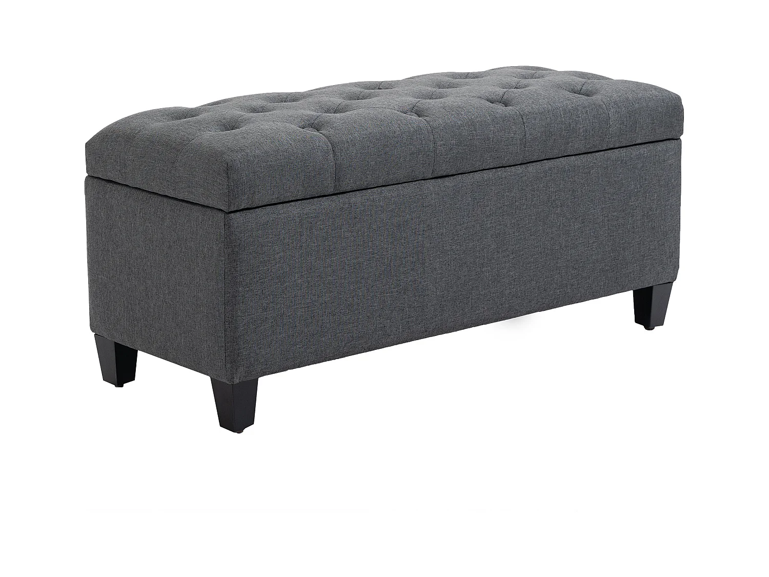 Banc de rangement avec assise rembourrée, design classique, polyester et bois d'hévéa, gris foncé (100x40x44cm)