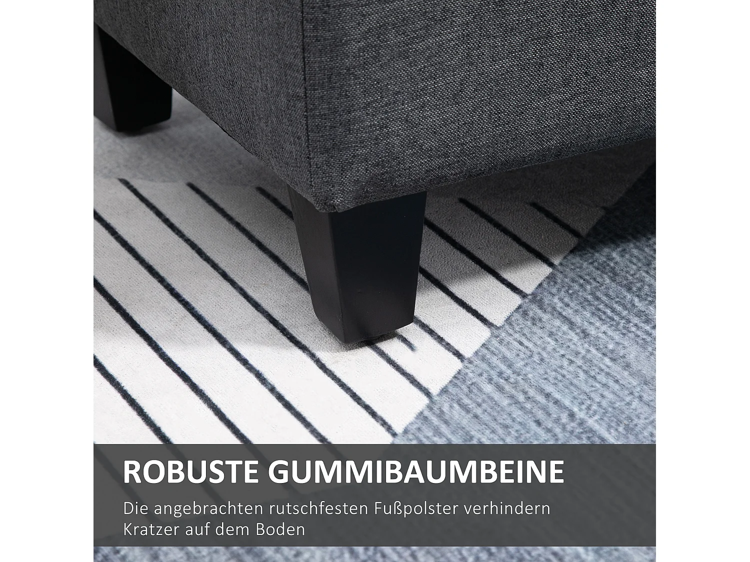 Banc de rangement avec assise rembourrée, design classique, polyester et bois d'hévéa, gris foncé (100x40x44cm)