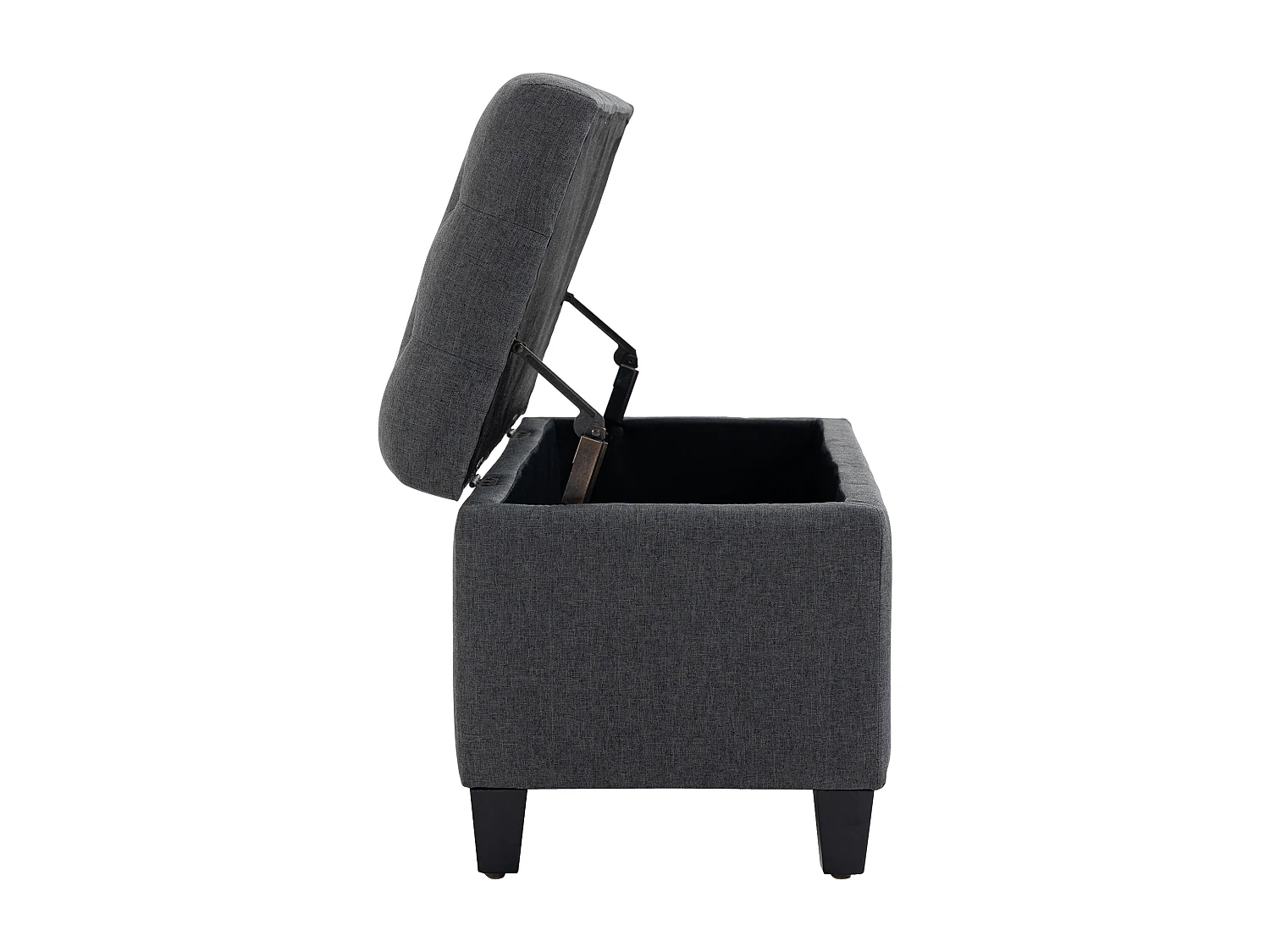 Banc de rangement avec assise rembourrée, design classique, polyester et bois d'hévéa, gris foncé (100x40x44cm)