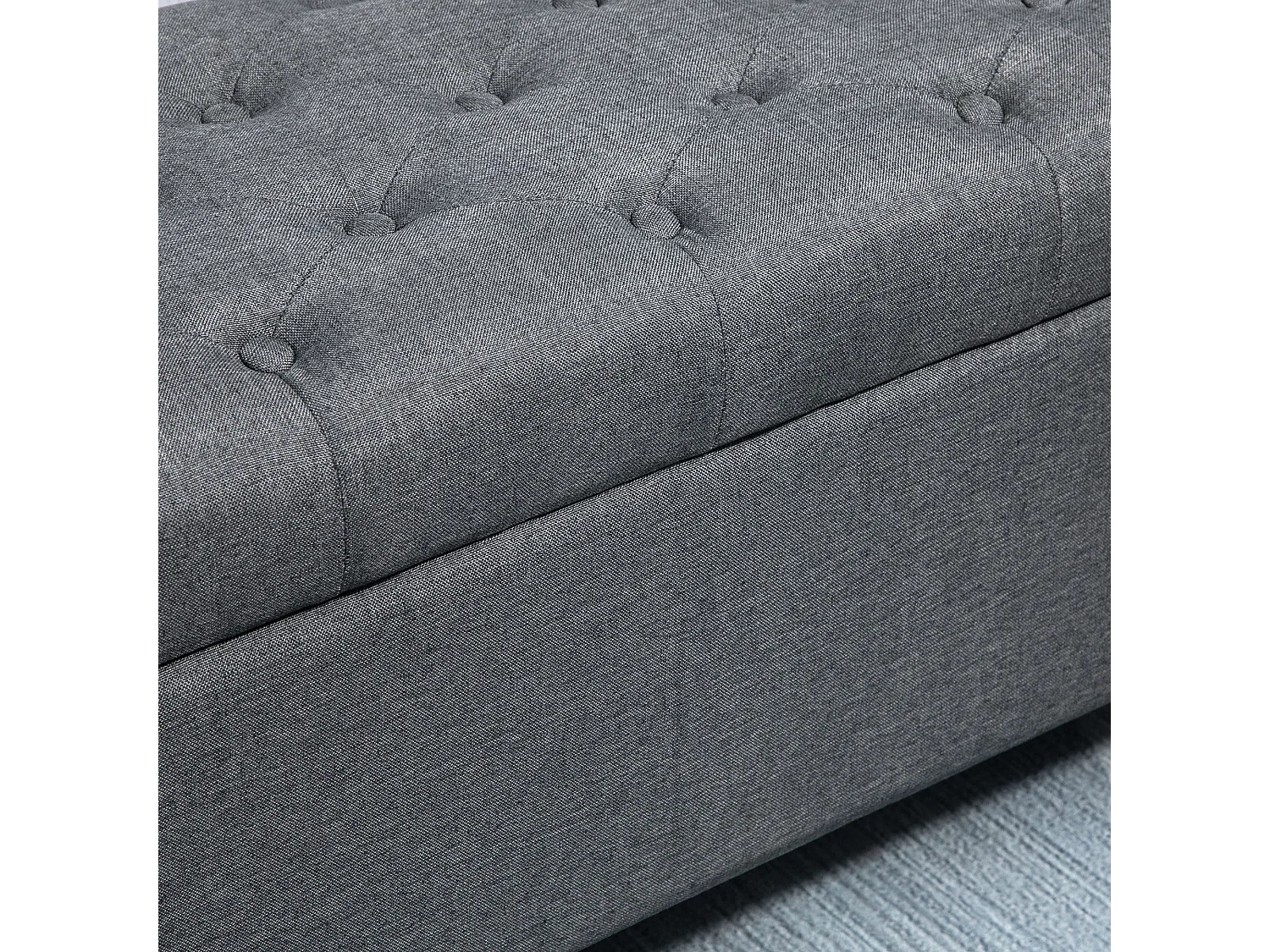 Panca contenitore con seduta imbottita, design classico, poliestere e legno di hevea, grigio scuro (100x40x44cm)