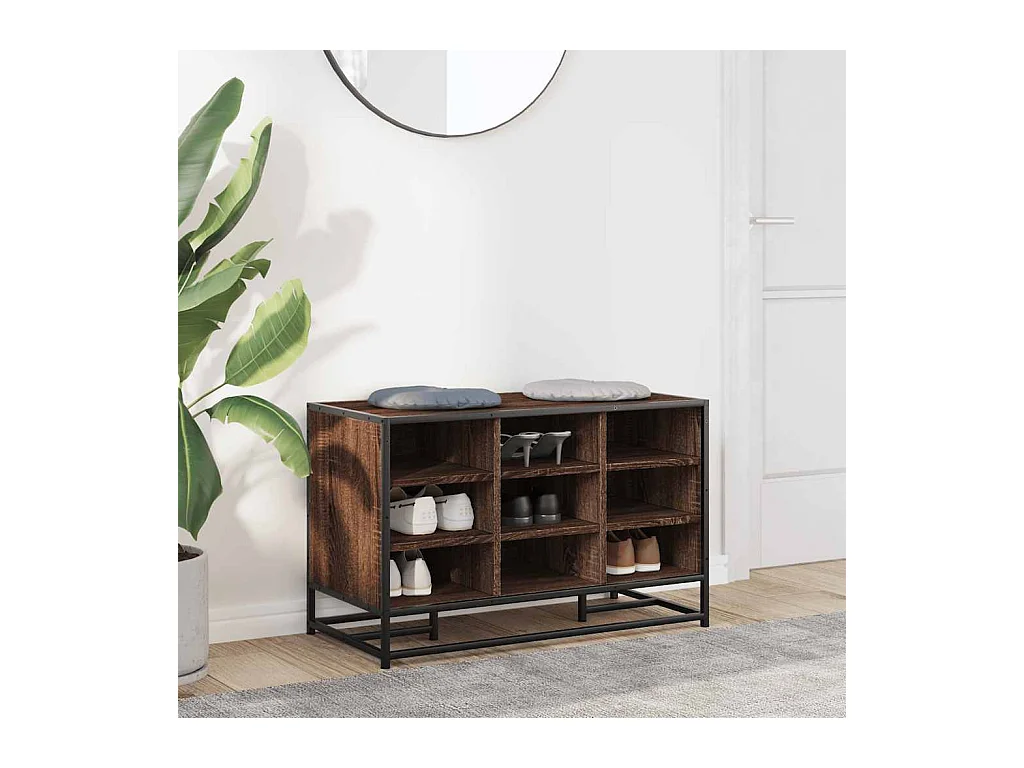 Banc à chaussures chêne marron bois d'ingénierie et métal