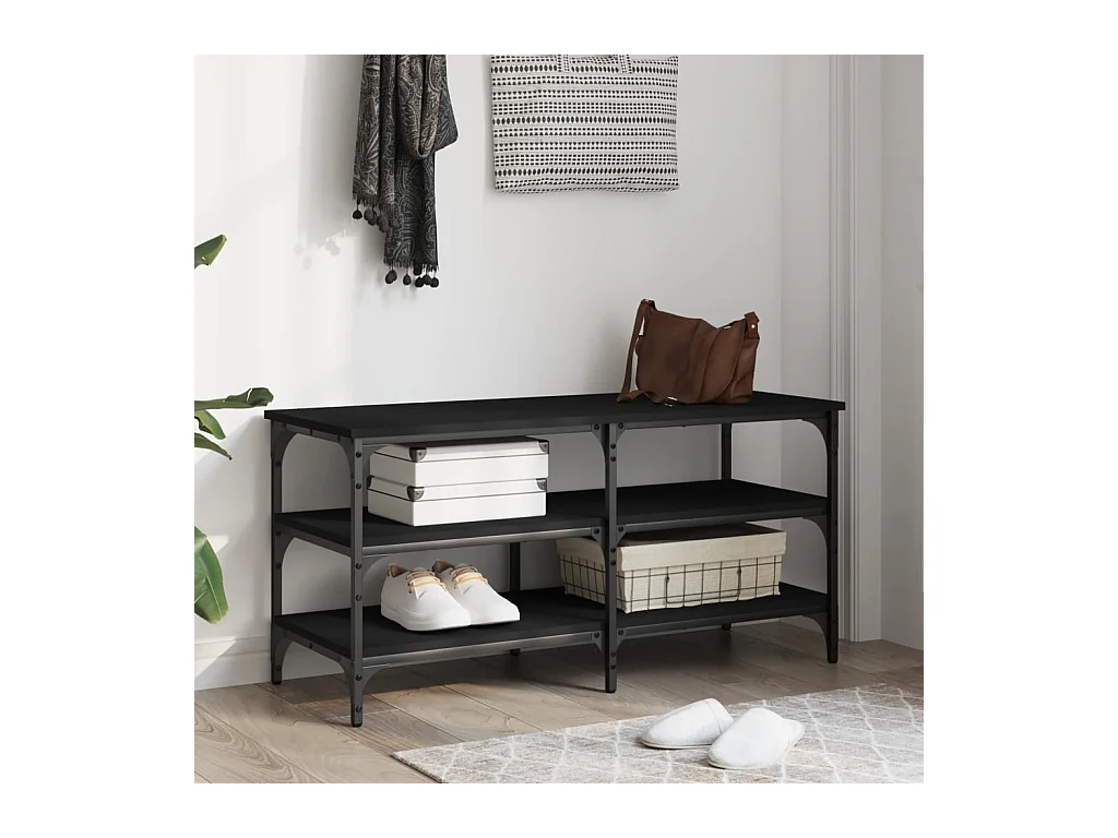 Panca portascarpe nera 100x38,5x49 cm in legno ingegnerizzato