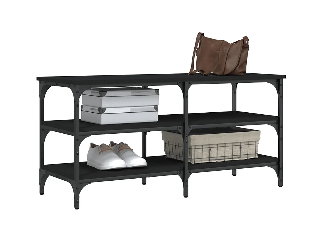 Panca portascarpe nera 100x38,5x49 cm in legno ingegnerizzato