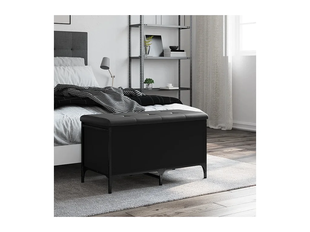 Panca contenitore nera 82x42x45 cm in legno ingegnerizzato