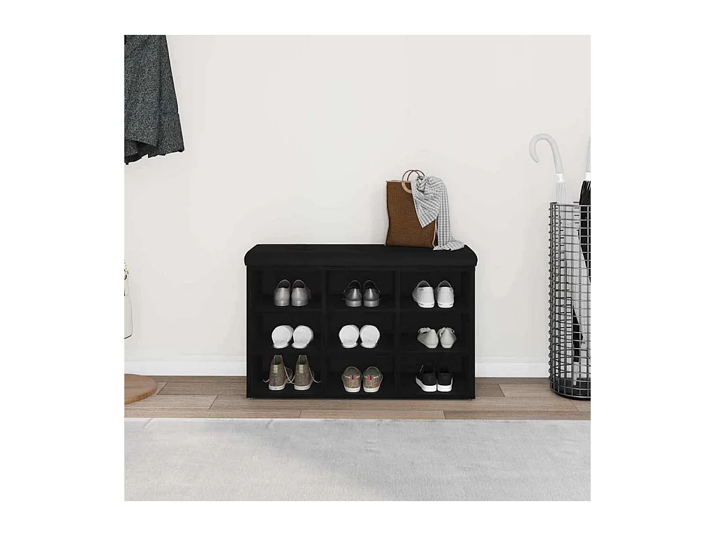 Banc à chaussures Noir 80 x 30 x 48 cm Bois d'ingénierie