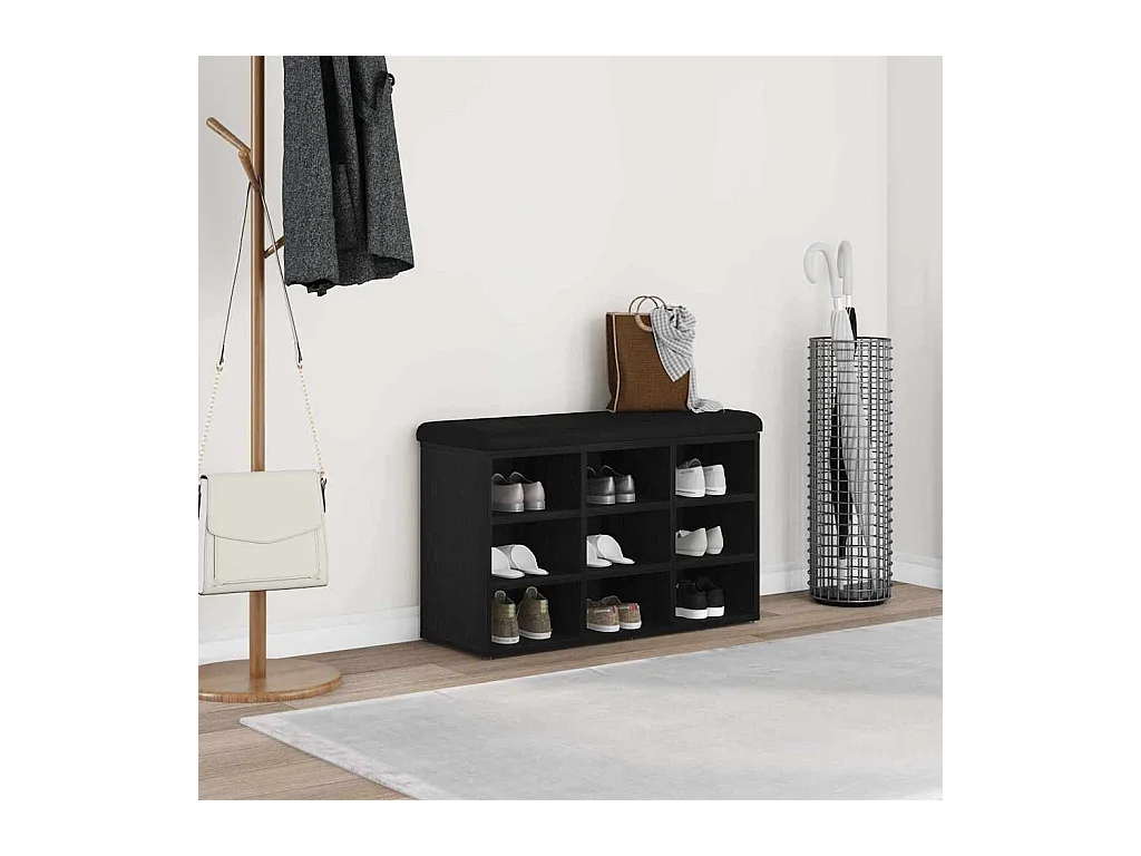 Banco de zapatos negro 80 x 30 x 48 cm Madera de ingeniería