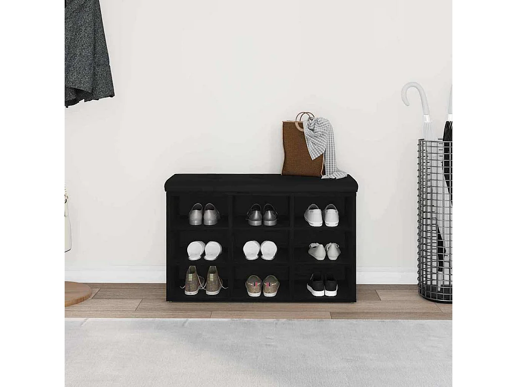 Banc à chaussures Noir 80 x 30 x 48 cm Bois d'ingénierie