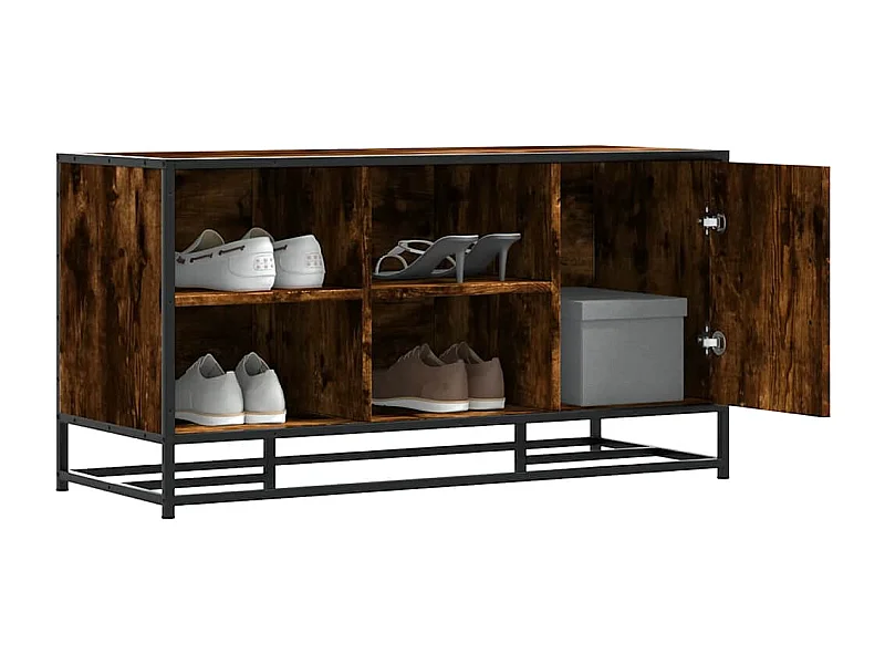 Banco zapatero de roble ahumado, madera de ingeniería y metal