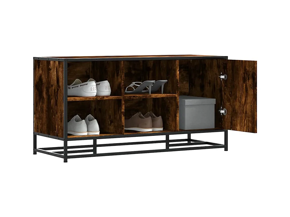 Panca portascarpe in rovere affumicato, legno ingegnerizzato e metallo