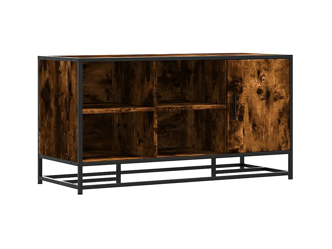 Panca portascarpe in rovere affumicato, legno ingegnerizzato e metallo